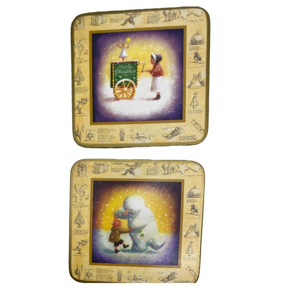 Christmas Style Coasters Set Of 6 - Cork backing Holiday Winter Tree Snowman - Picture 6 of 12